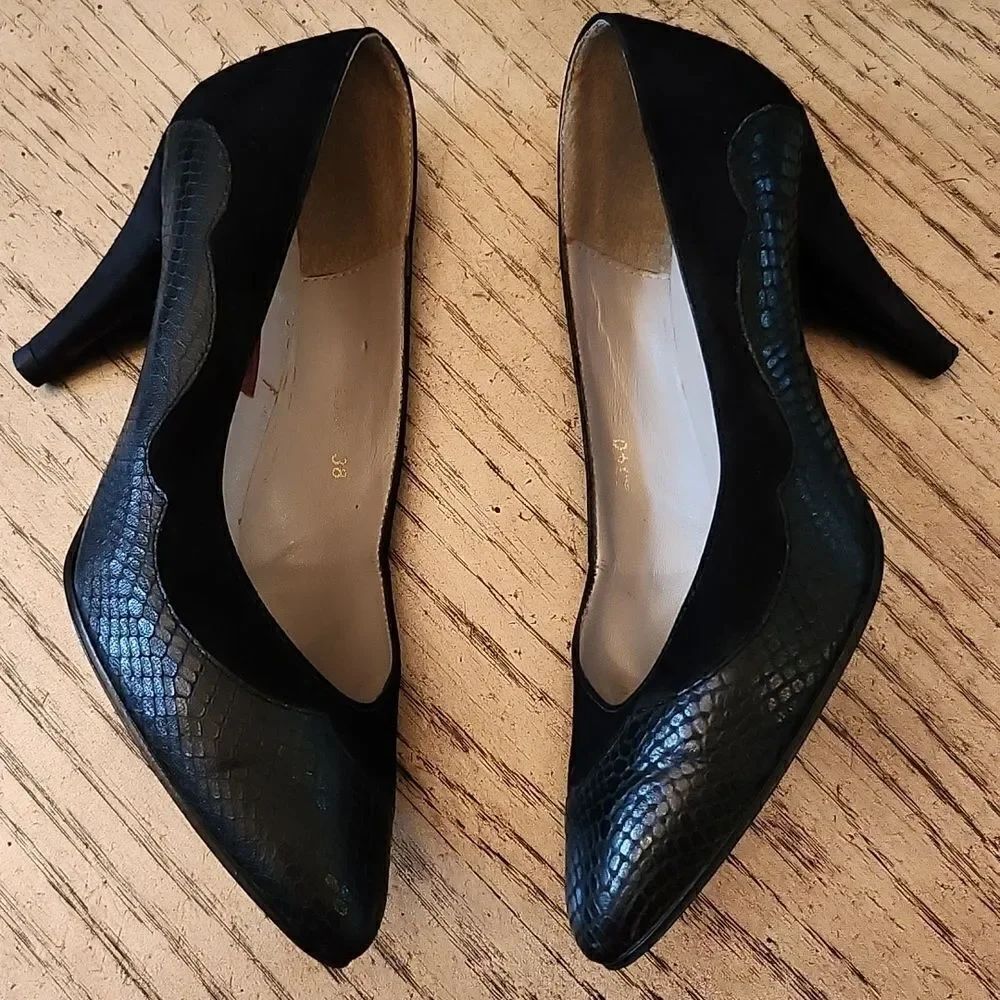 Leather snake skin suede vintage pumps size 38 made in France - Picture 4 of 9